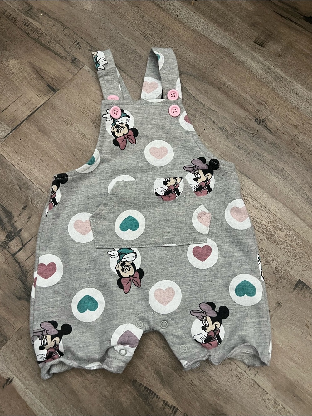 Disney Minnie Mouse Baby Gray Overalls with Teal Heart Accents